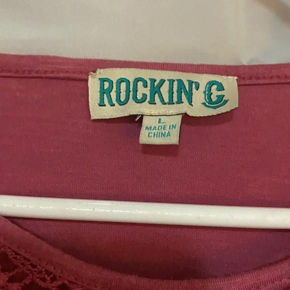 Women's Large ROCKIN C Pink Lace Top Cavender's - Picture 2 of 5